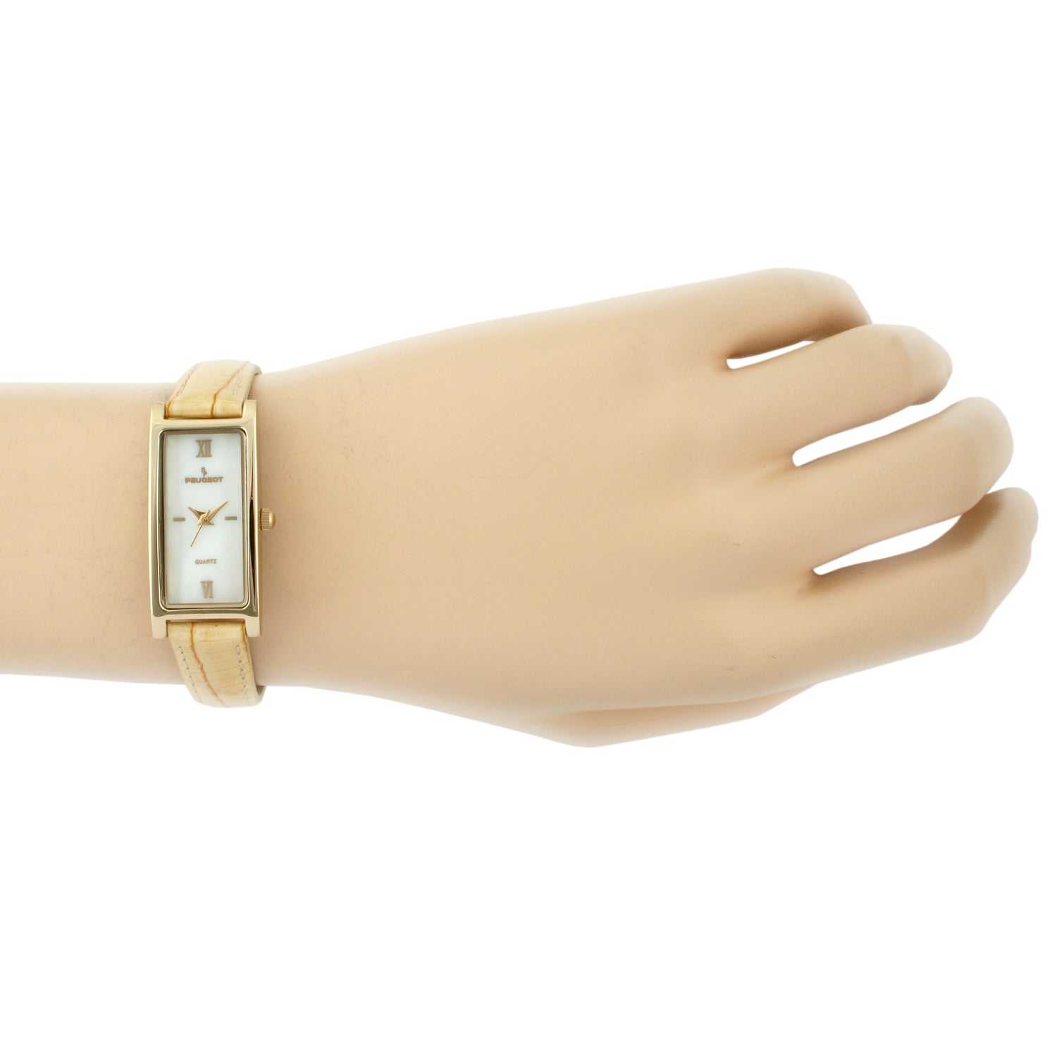 Women 35x18mm Watch Glossy Tan Leather Strap Peugeot Watches