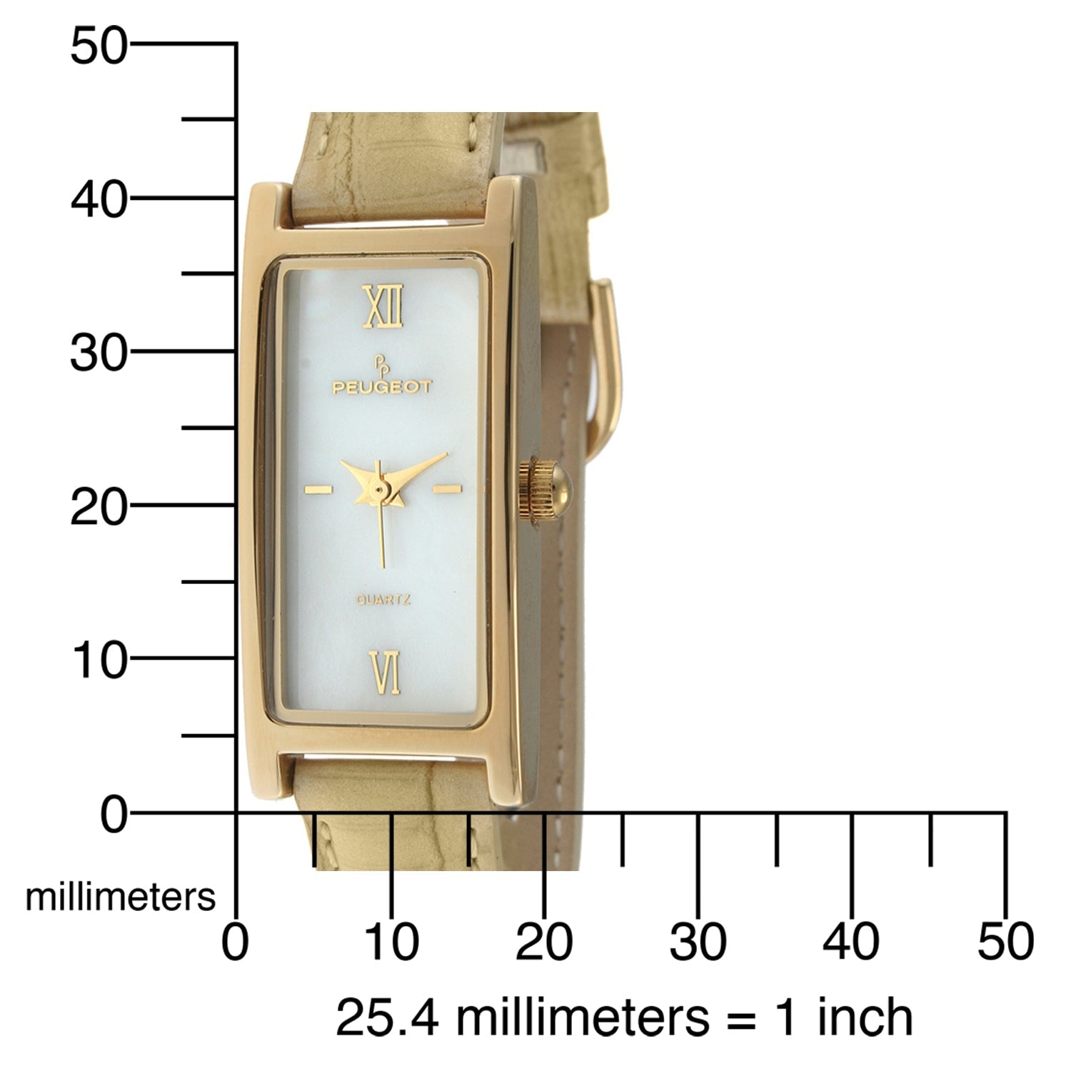 Women 35x18mm Watch Glossy Tan Leather Strap Peugeot Watches