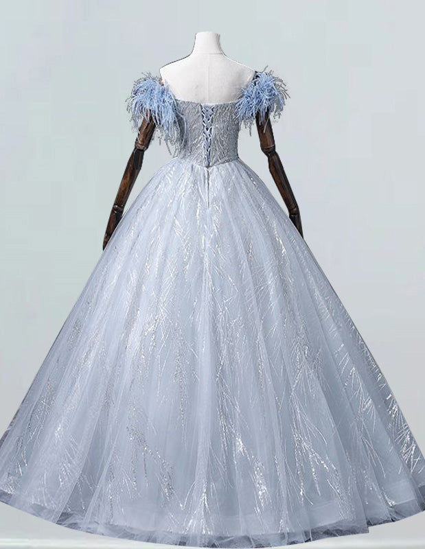 Elegant Off-Shoulder Tulle Prom Dress | Beaded Ball Gown Bridesmaid Dress