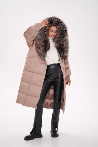 Rei Silver Fox Fully Lined Hood Down Coat in Blush - By Baano