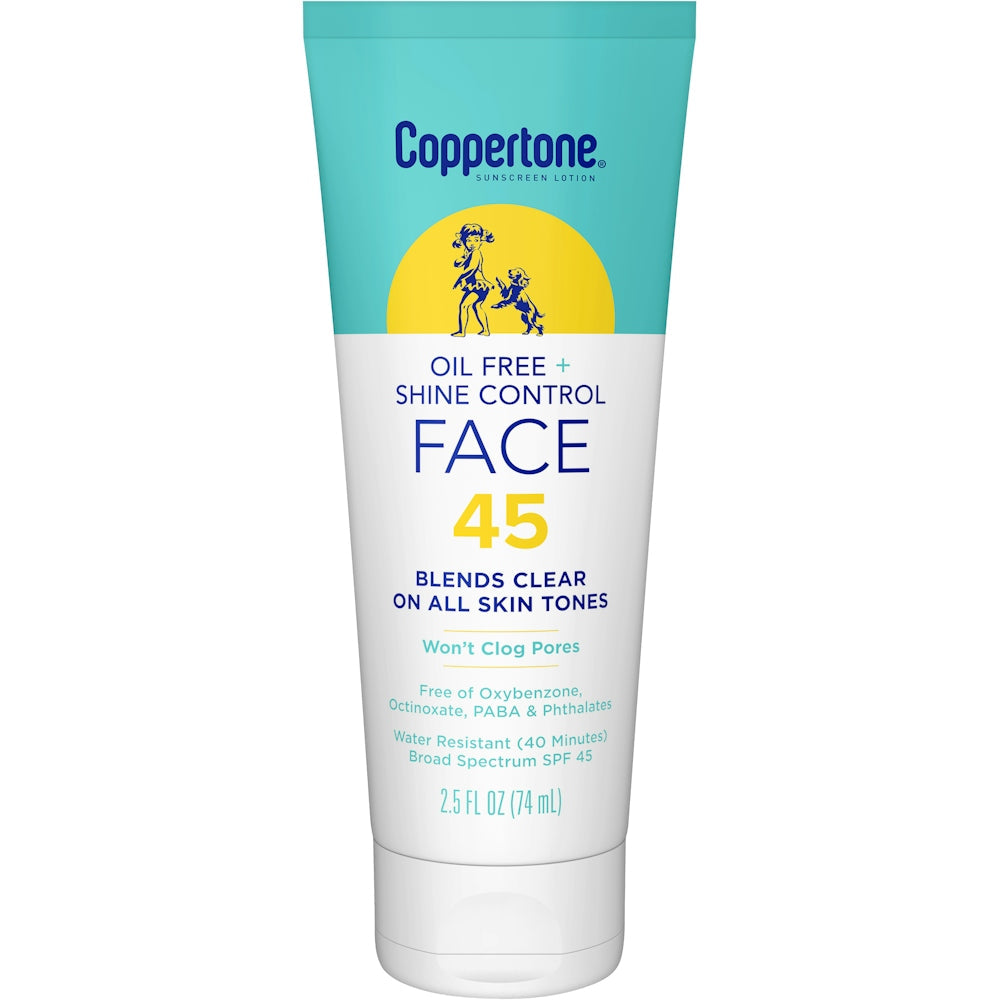 Coppertone INPROGRESS... Sunscreen Lotion, Oil Free + Shine Control, Face, SPF 45, 2.5 Fl Oz (74 Ml)