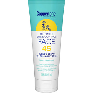 Coppertone INPROGRESS... Sunscreen Lotion, Oil Free + Shine Control, Face, SPF 45, 2.5 Fl Oz (74 Ml)