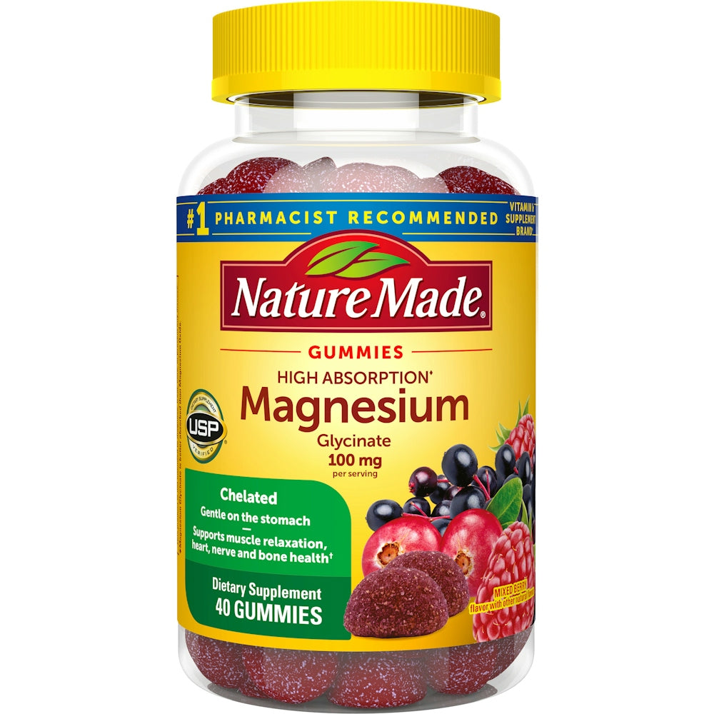 Nature Made Mixed Berry High Absorption Magnesium Glycinate Dietary Supplement, 100 Mg