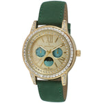 Women's 40mm Multi-Function Watch with Green Suede Strap Peugeot Watches