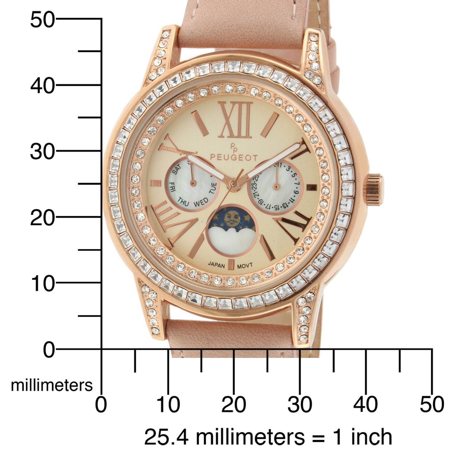 Women's 40mm Multi-Function Watch with Pink Suede Strap Peugeot Watches