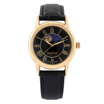 Men's 40mm Vintage Black Dial Sun Moon Black Leather Strap Watch Peugeot Watches