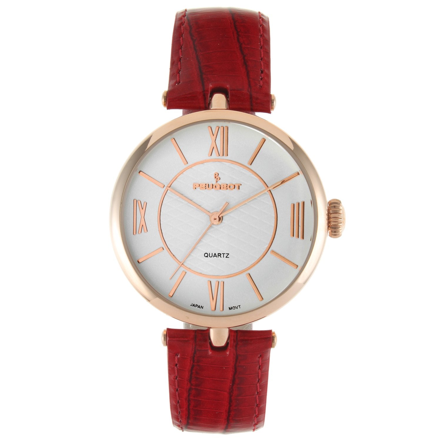Women's 38mm Watch T-Bar Dress Red Leather Strap Peugeot Watches