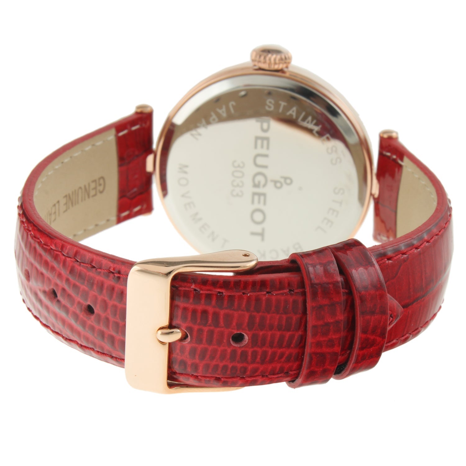 Women's 38mm Watch T-Bar Dress Red Leather Strap Peugeot Watches