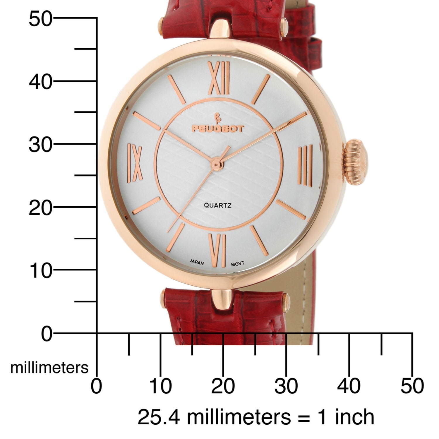 Women's 38mm Watch T-Bar Dress Red Leather Strap Peugeot Watches