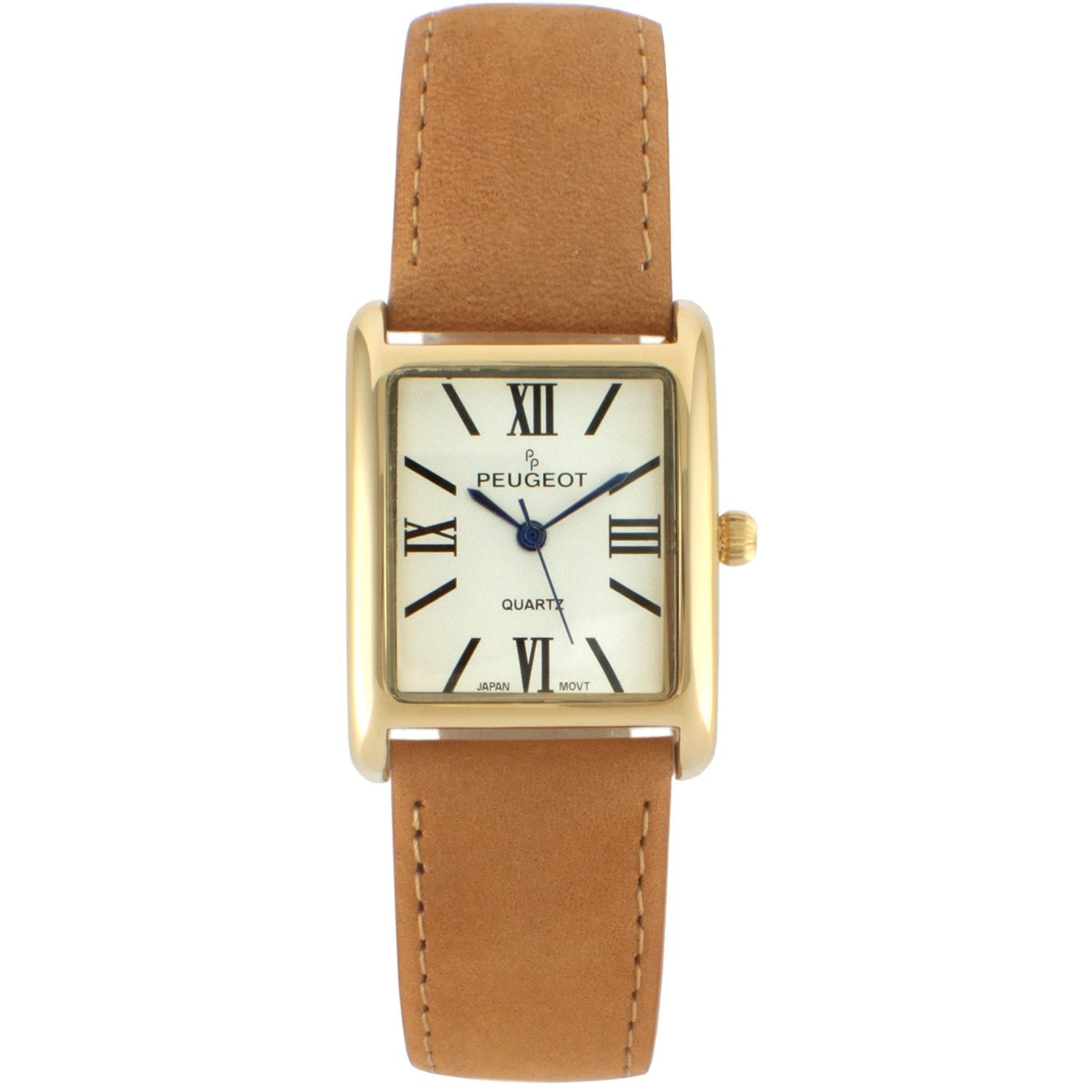 Women's Tank Watch Roman Dial Brown Suede Leather Strap Peugeot Watches