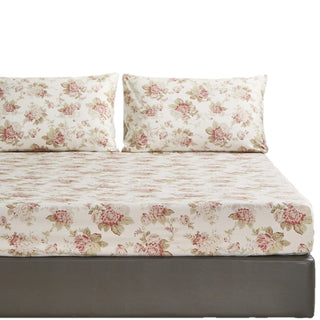 DaDa Bedding Hint of Mint Dainty Cottage Floral Roses Cotton Fitted Sheet w/ Pillow Case (3036)