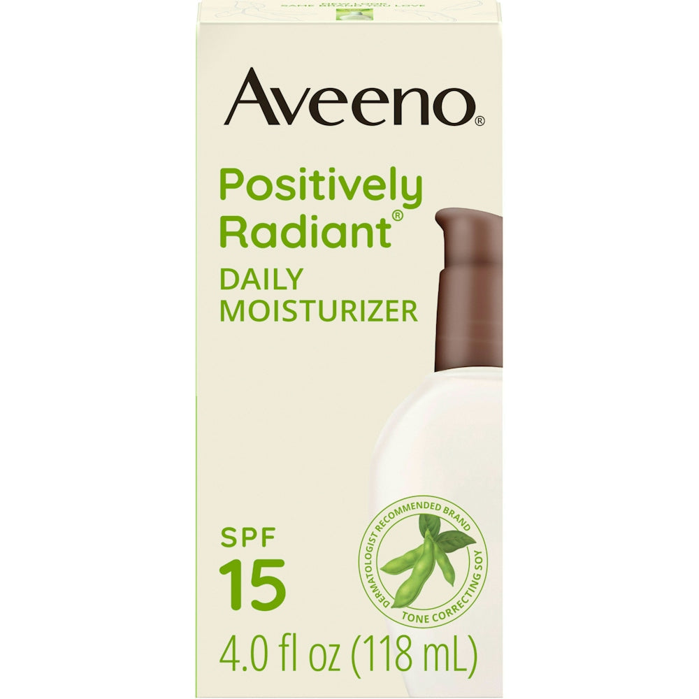 Aveeno Positively Radiant Daily Facial Moisturizer With Broad Spectrum SPF 15 & Soy, Non-Greasy Face Sunscreen Improves Skin Tone & Texture, Hypoallergenic, Non