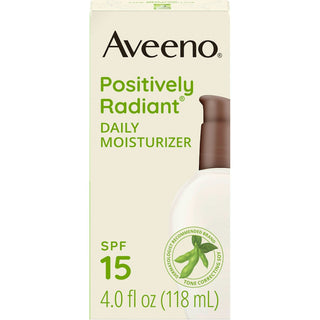 Aveeno Positively Radiant Daily Facial Moisturizer With Broad Spectrum SPF 15 & Soy, Non-Greasy Face Sunscreen Improves Skin Tone & Texture, Hypoallergenic, Non
