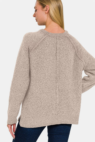 Zenana Side Slit Raglan Sleeve Sweater - By Baano