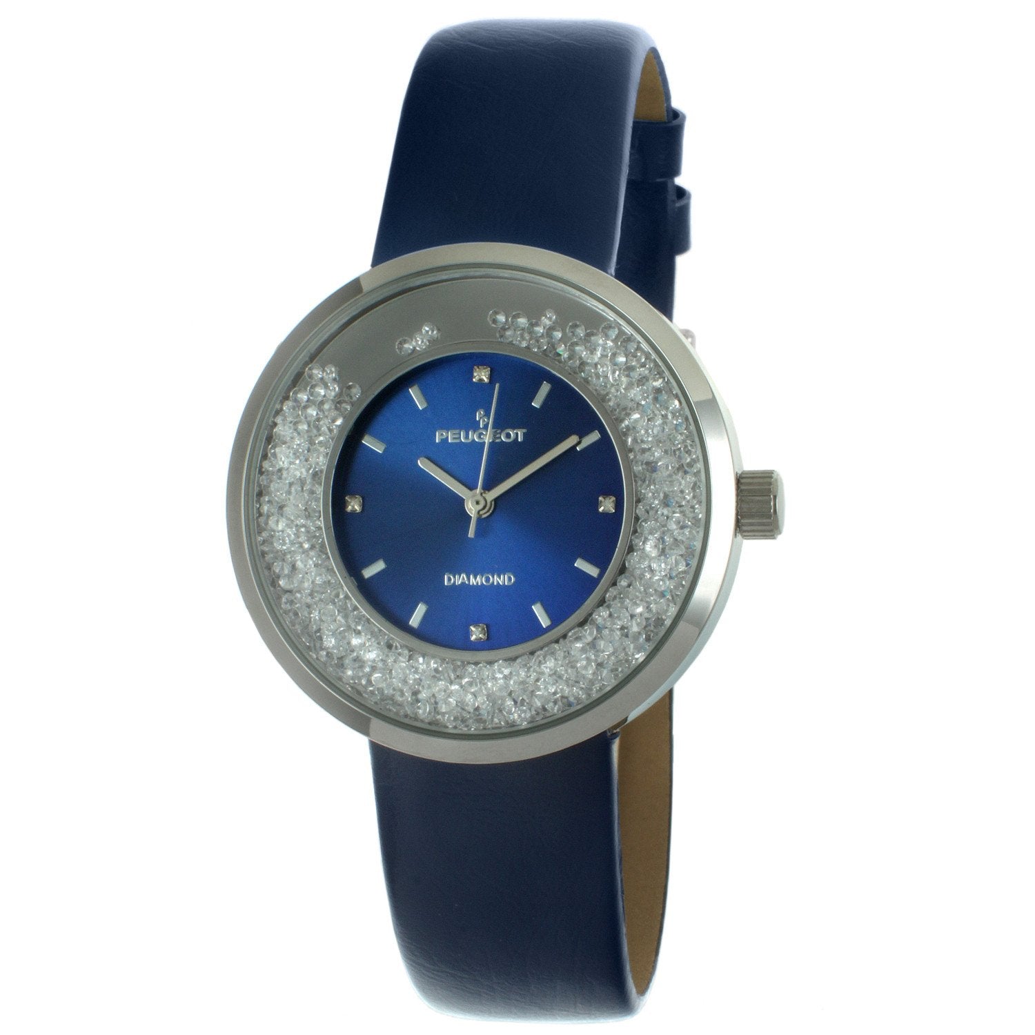 Women's Silver 38mm Floating CZ Diamond Blue  Dial Watch Peugeot Watches