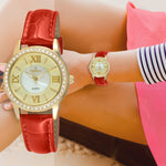 Women's Red Watch 34mm Crystal Bezel Leather Strap Peugeot Watches