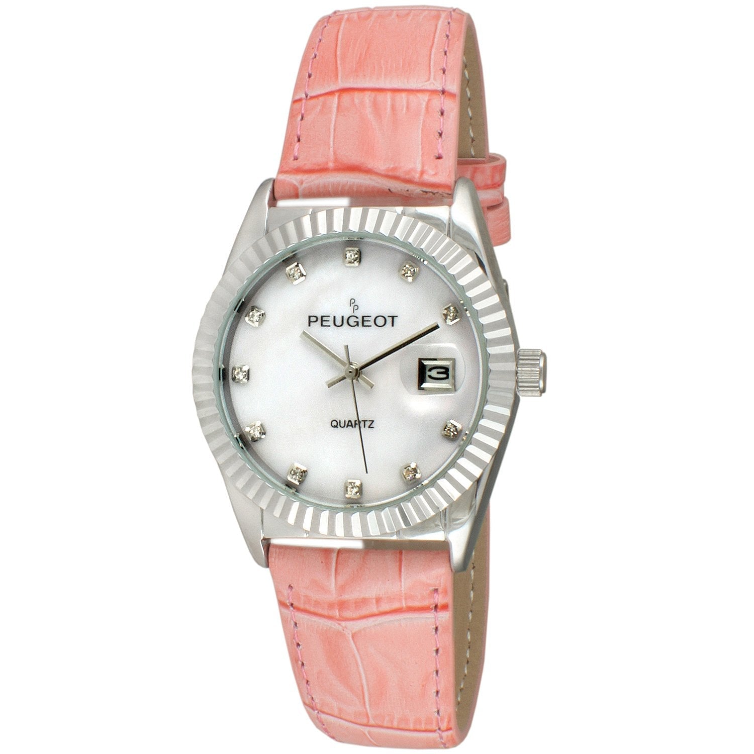 Women's Pink 36mm Fluted Bezel Watch with Leather Strap Peugeot Watches