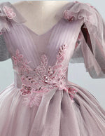 Women's Pink V-Neck Tulle Ball Gown | Evening Prom Bridesmaid Dress