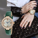 Women's 38mm Green Watch Crystal Bezel Leather Strap Peugeot Watches