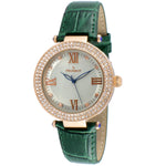 Women's 38mm Green Watch Crystal Bezel Leather Strap Peugeot Watches
