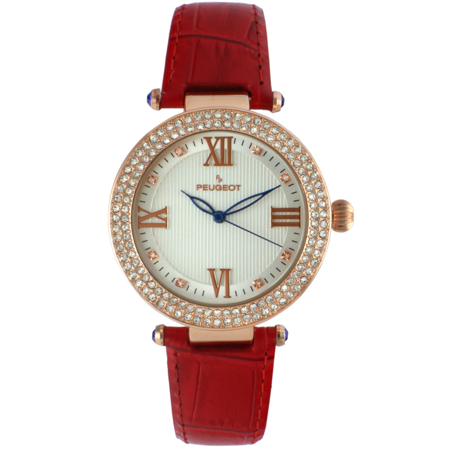 Women's 38mm Red Watch Crystal Bezel Leather Strap Peugeot Watches