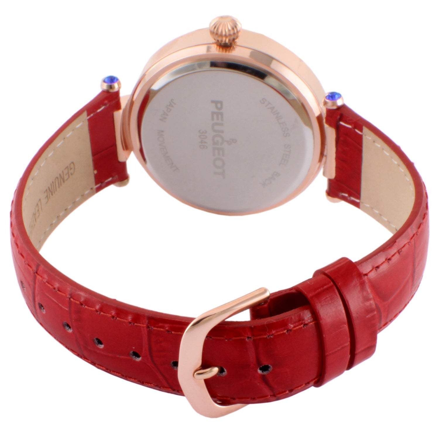 Women's 38mm Red Watch Crystal Bezel Leather Strap Peugeot Watches