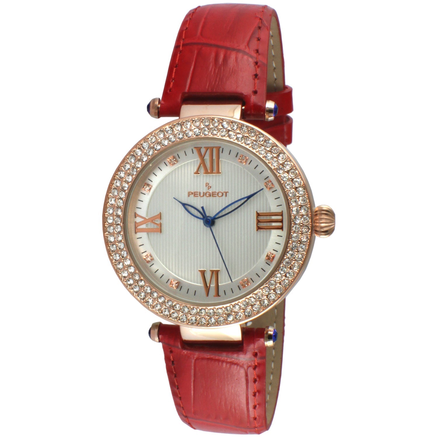 Women's 38mm Red Watch Crystal Bezel Leather Strap Peugeot Watches