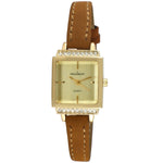 Women's 22mm Crystal Watch Gold Dial & Tan Strap Peugeot Watches