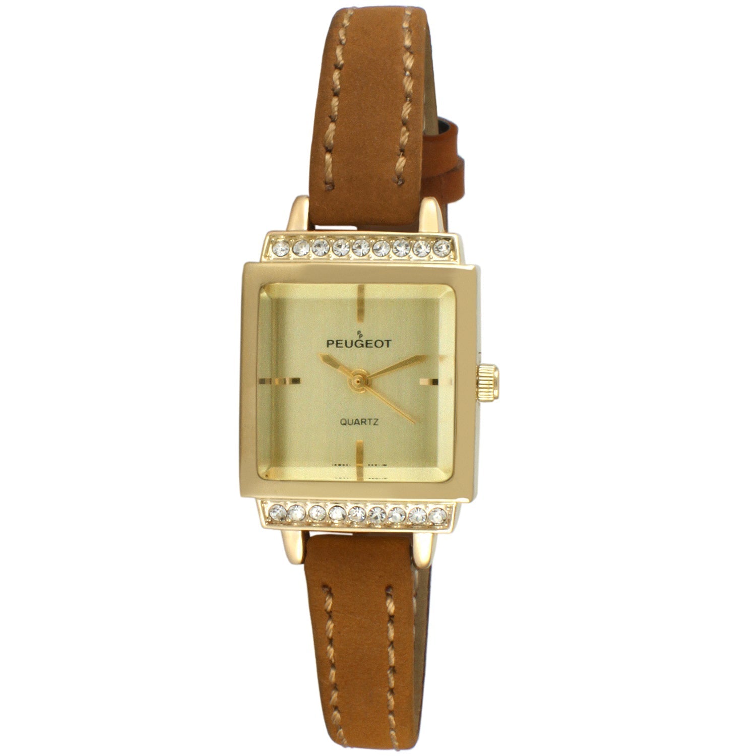 Women's 22mm Crystal Watch Gold Dial & Tan Strap Peugeot Watches