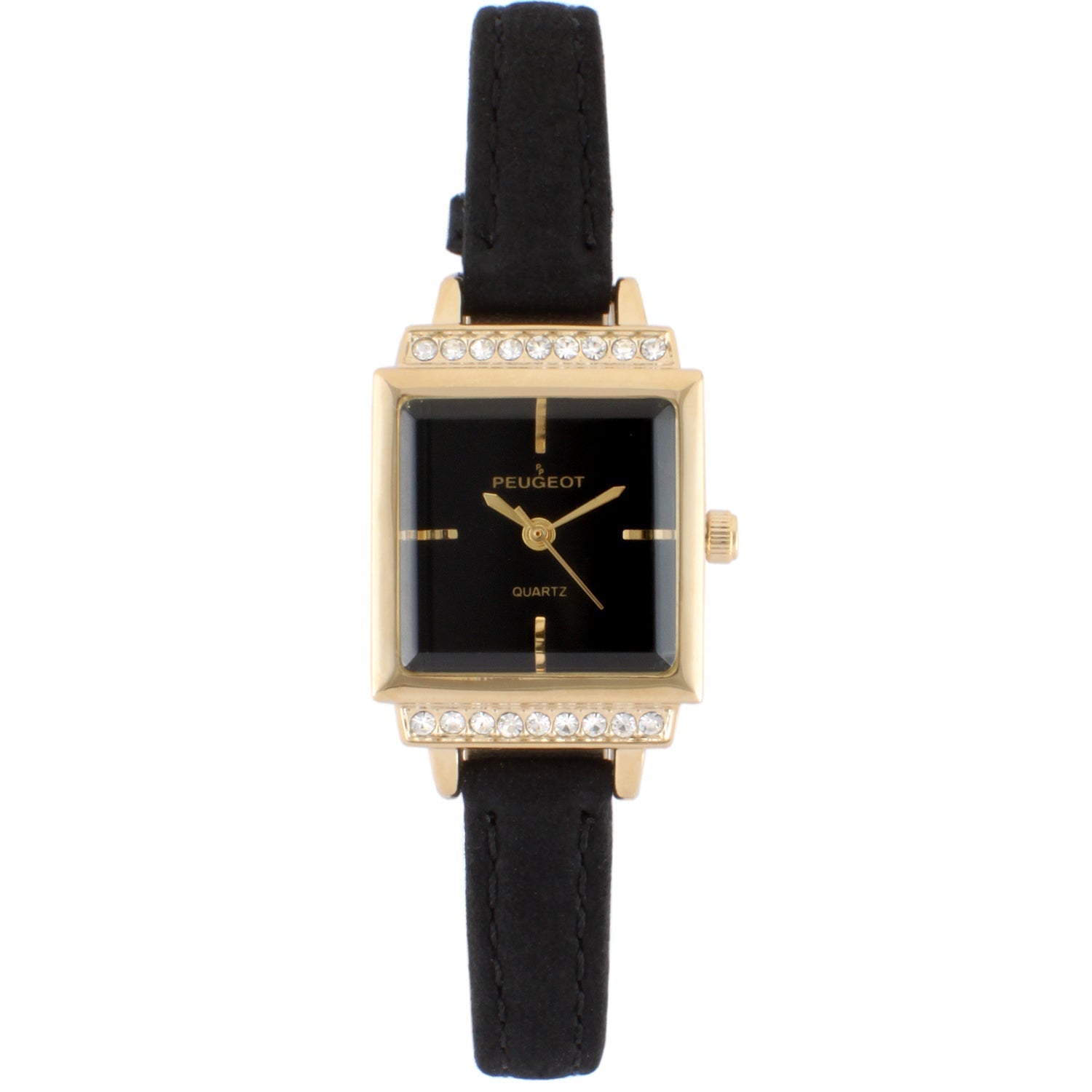 Women's 22mm Gold Crystal Watch With Black Dial &  Tan Strap Peugeot Watches