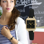 Women's 22mm Gold Crystal Watch With Black Dial &  Tan Strap Peugeot Watches