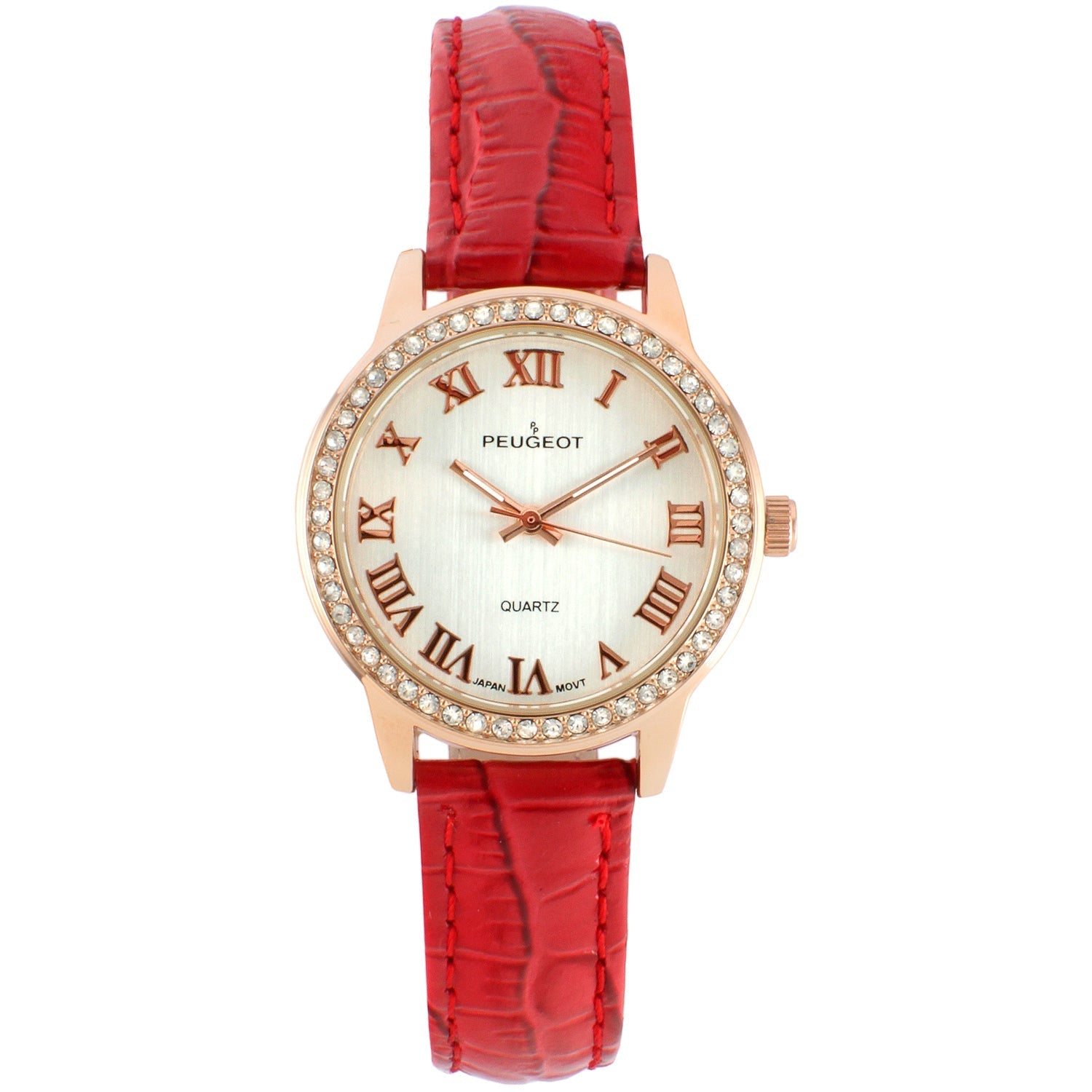 Women's Red 36mm Classic Watch with Crystal Bezel Peugeot Watches