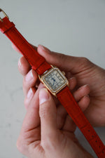 Women's 34x24mm Tank Watch with Crystal Bezel Red Leather Strap Peugeot Watches