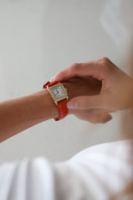 Women's 34x24mm Tank Watch with Crystal Bezel Red Leather Strap Peugeot Watches