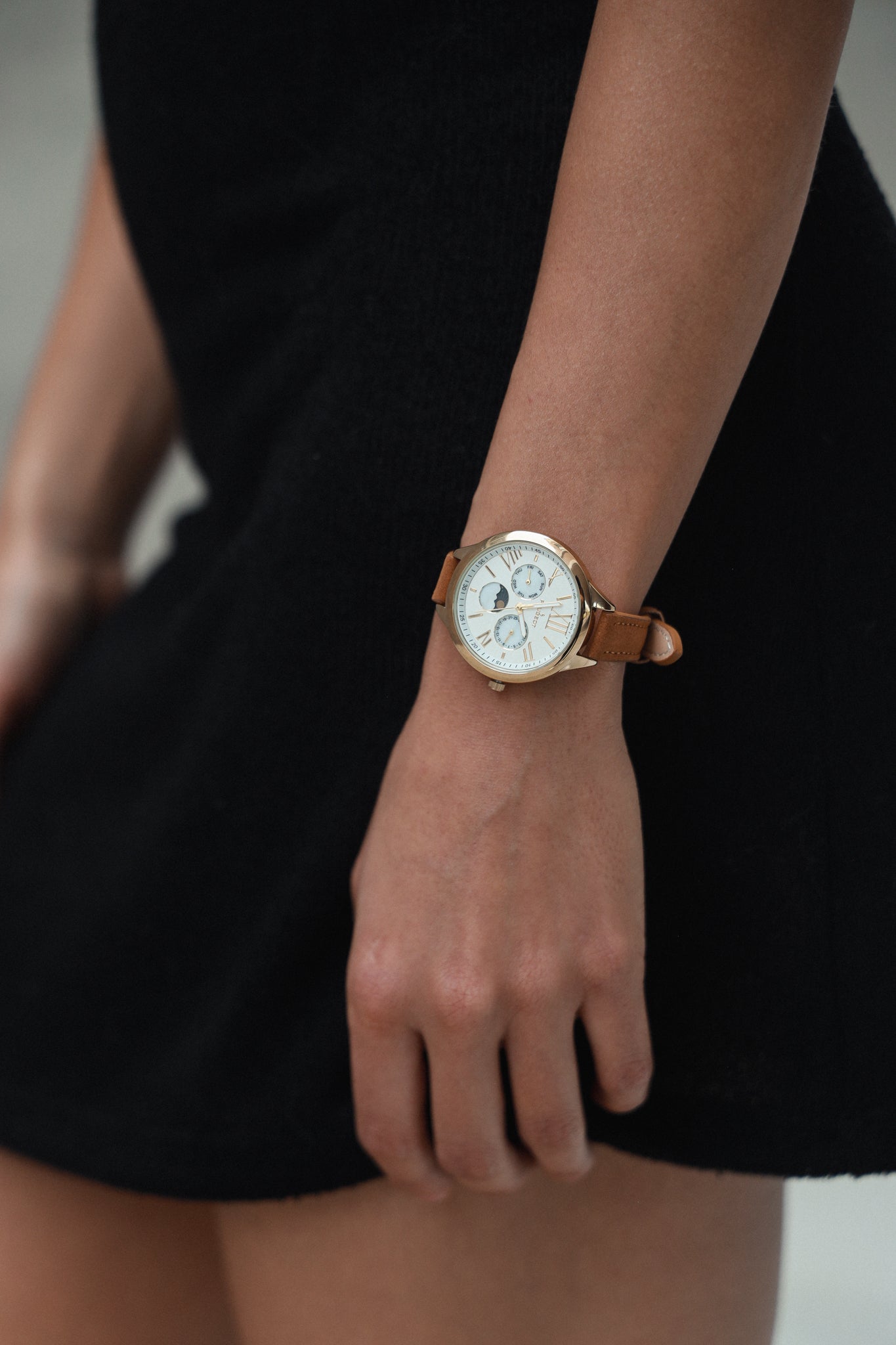 Women 38mm Watch Multi Function Suede Leather Strap Peugeot Watches