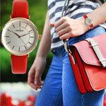 Women's 30mm Red Modern Calfskin Leather Strap Watch Peugeot Watches
