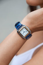 Women's Watch 36mm Square Tank Shape Blue Leather Strap Watch Peugeot Watches