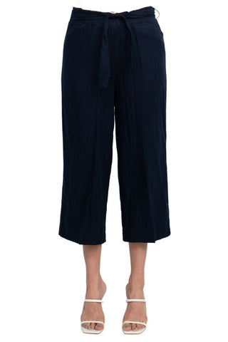 Land N Sea Elastic Mid Waist Tie Waist Wide Leg Linen Pant with Pockets - Glamourous Grace