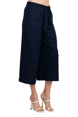 Land N Sea Elastic Mid Waist Tie Waist Wide Leg Linen Pant with Pockets - Glamourous Grace