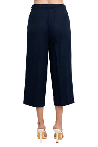 Land N Sea Elastic Mid Waist Tie Waist Wide Leg Linen Pant with Pockets - Glamourous Grace