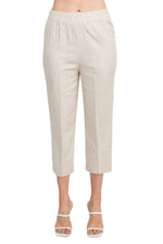 Land N Sea Pull - on Elastic Waist Slit Bottom Linen Gaucho Pant with Pockets - Glamourous Grace
