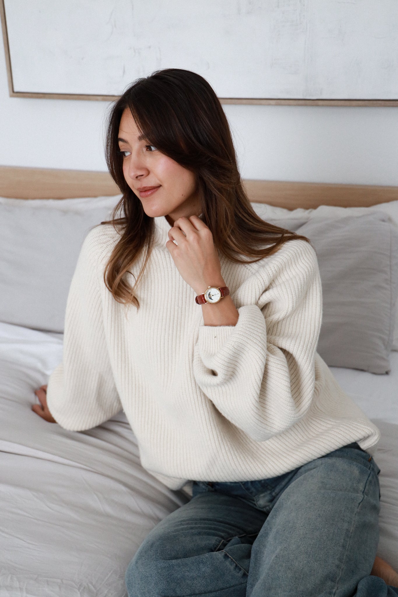 Women's 26mm Sun-Moon Phase Gold Watch with Brown Leather Strap