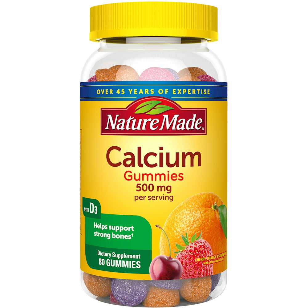 Nature Made Calcium Gummies 500 Mg Per Serving With Vitamin D3 Cherry, Orange & Strawberry