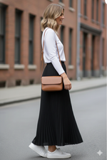 Black Pleated Lightweight Solid Skirt MissFinchNYC