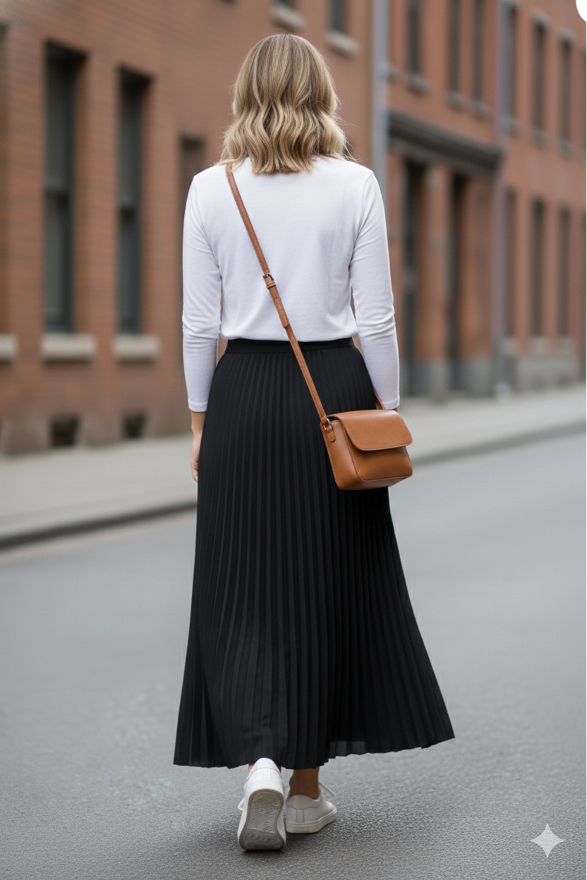 Black Pleated Lightweight Solid Skirt MissFinchNYC