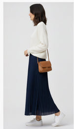 Navy Pleated Lightweight Solid Skirt MissFinchNYC
