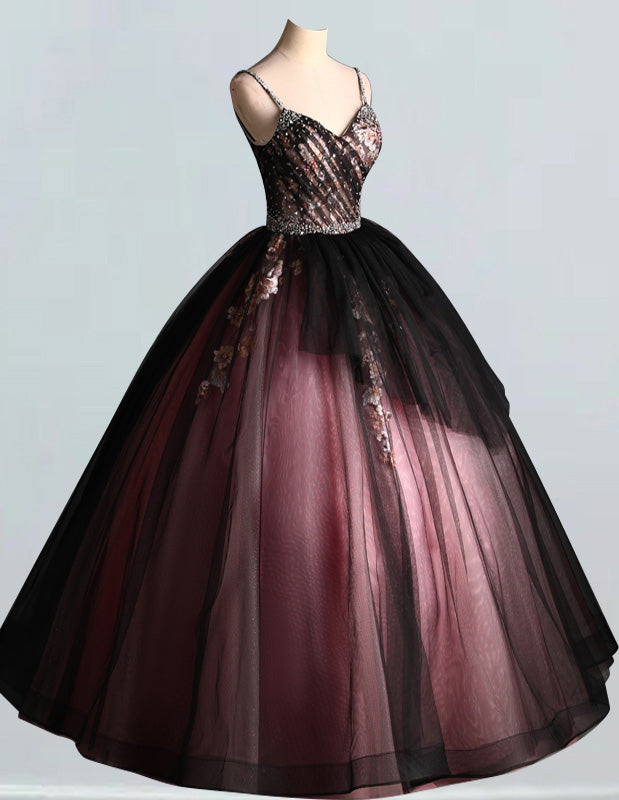 Women's Elegant Purple Lace V-Neck Prom Gown, Spaghetti Strap Evening Dress