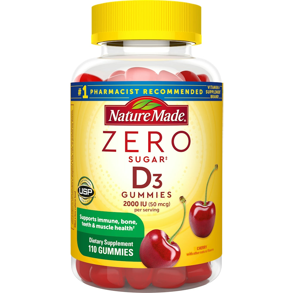 Nature Made Vitamin D3, Cherry, Zero Sugar, 2000 IU, Gummies