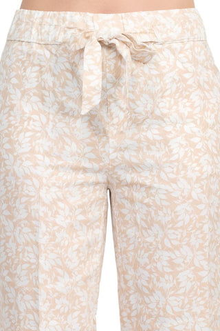 Land N Sea Elastic Waist Tie Waist Multi Print Slit Hem Linen Pant with Pockets - Glamourous Grace