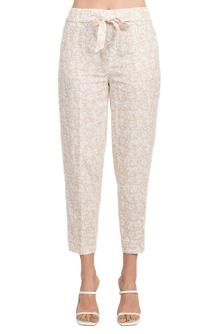 Land N Sea Elastic Waist Tie Waist Multi Print Slit Hem Linen Pant with Pockets - Glamourous Grace